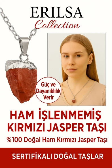 Sertifikalı Ham İşlenmemiş Kırmızı Jasper Taşı Kolye – Dayanıklılık, Güç ve Topraklanma Taşı ürün görseli 1