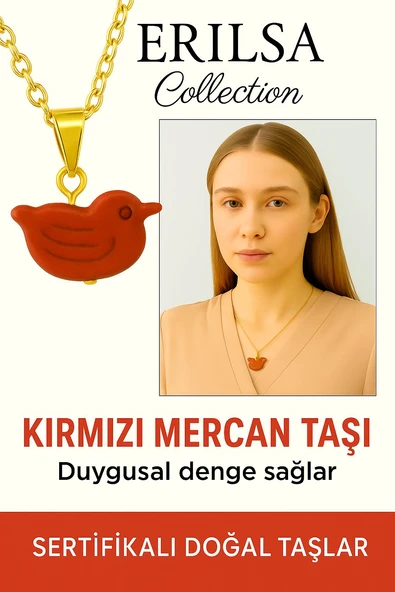 Sertifikalı Kuş Model Kırmızı Mercan Kolye – Özgürlük, Enerji ve Tutkunun Taşı ürün görseli 1