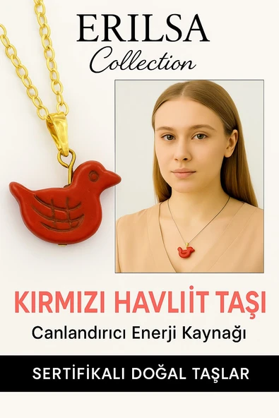 Sertifikalı Kuş Model Kırmızı Havlit Taşı Kolye – Enerji, Denge ve Ruhsal Güç Taşı ürün görseli 1