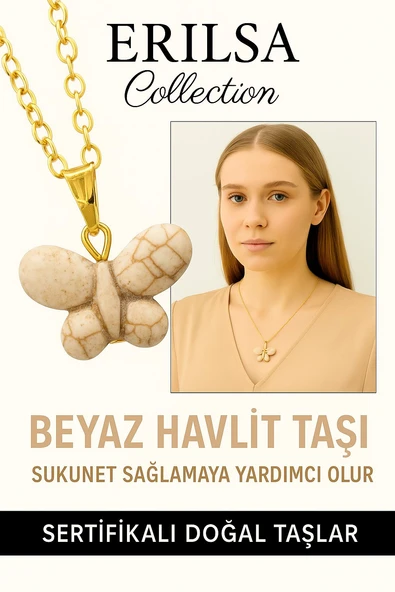 Sertifikalı Altın Renkli Kelebek Model Havlit Taşı Kolye – Huzur, Dönüşüm ve İçsel Özgürlük ürün görseli 1