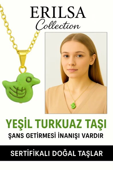 Sertifikalı Kuş Model Yeşil Turkuaz Taşı Kolye – Şifa, Koruma ve Ruhsal Uyum Taşı ürün görseli 1