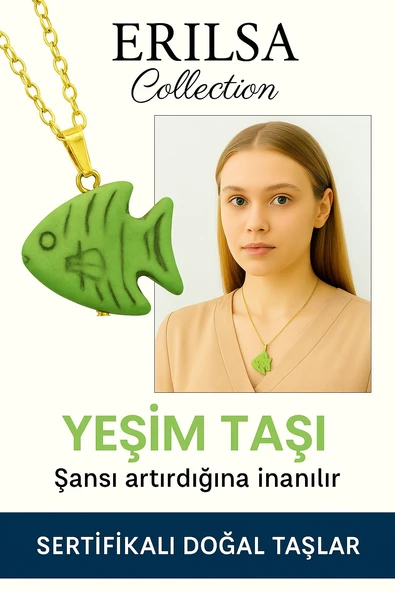 Sertifikalı Sarı Renkli Balık Model Yeşim Taşı Kolye – Şans, Huzur ve Bolluk Taşı ürün görseli 1