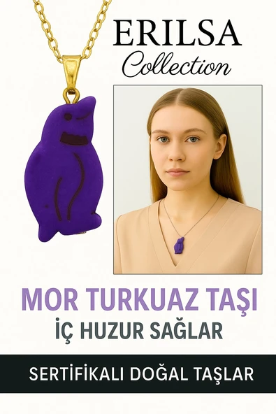 Sertifikalı Penguen Model Mor Turkuaz Taşı Kolye – Şans, Koruma ve Ruhsal Dönüşüm ürün görseli 1