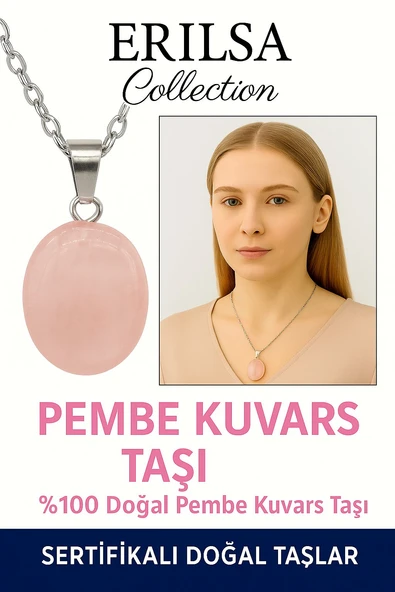 Sertifikalı Oval Pembe Kuvars Taşı Kolye – Aşk, Şefkat ve Duygusal Şifa Taşı ürün görseli 1