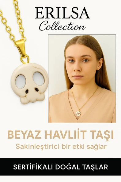 Sertifikalı Altın Renkli İskelet Beyaz Havlit Kolye – Sakinlik, Güç ve Tarzın Cesur Yansıması ürün görseli 1