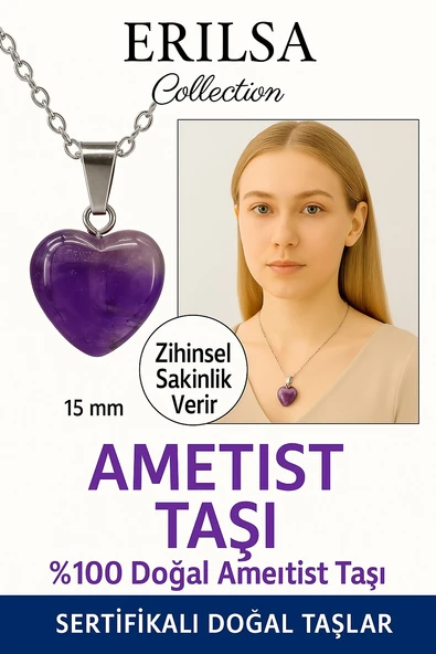 Sertifikalı Kalp Model Mini Ametist Kolye – Sakinlik, Arınma ve Zihinsel Netlik Taşı ürün görseli 1