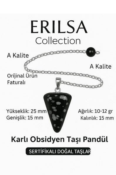 Sertifikalı Karlı Obsidyen Pandül ve Kolye – Negatif Enerji Temizliği ve Farkındalık Taşı (Sarkaç) ürün görseli 1