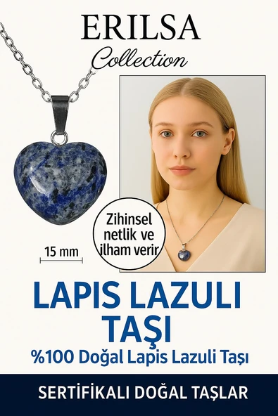 Sertifikalı Kalp Model Mini Lapis Lazuli Kolye – Bilgelik, İfade Gücü ve Ruhsal Derinlik Taşı ürün görseli 1