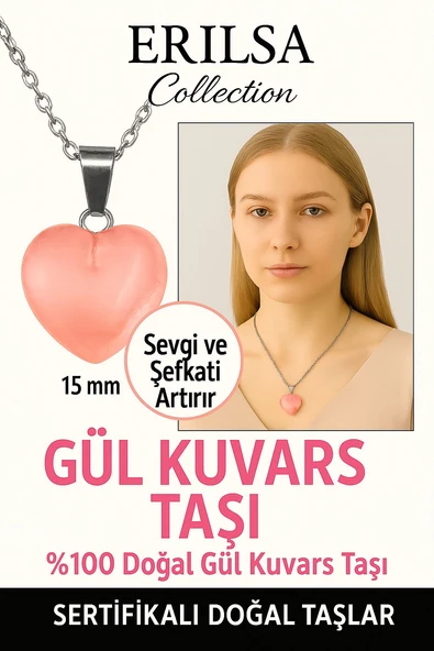 Sertifikalı Kalp Model Mini Gül Kuvars Kolye – Sevgi, Şefkat ve Kalp Çakrası Taşı ürün görseli 1