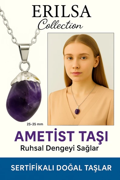 Sertifikalı Ametist Taşı Kolye – Sakinlik, Arınma ve Ruhsal Denge Sağlayan Doğal Taş ürün görseli 1