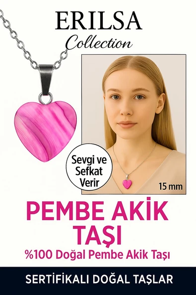 Sertifikalı Kalp Model Mini Pembe Akik Kolye – Sevgi, Sakinlik ve Enerji Dengeleyici Taş ürün görseli 1