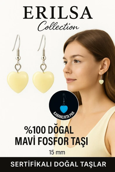 Sertifikalı Kalp Model Mavi Fosfor Taşı Küpe – Parlayan Enerji ve Ruhsal Canlılık Taşı ürün görseli 1