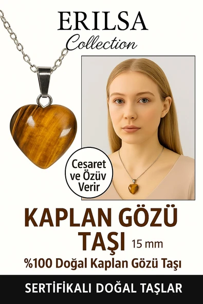 Sertifikalı Kalp Model Mini Kaplan Gözü Kolye – Cesaret, Odak ve Enerji Taşı ürün görseli 1