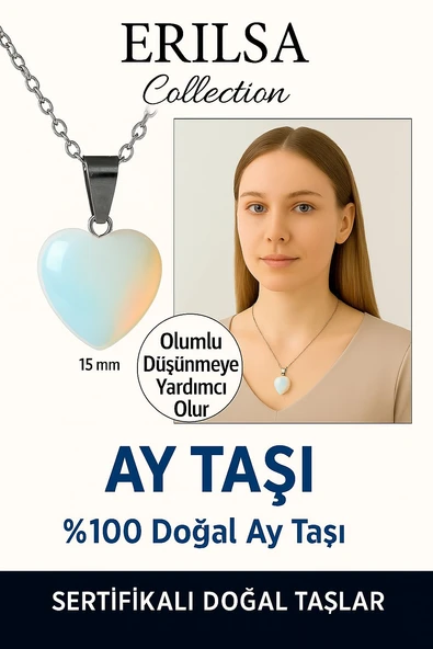 Sertifikalı Kalp Model Mini Ay Taşı Kolye – Duygusal Denge ve Dişil Enerji Taşı ürün görseli 1