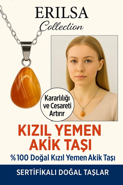 Sertifikalı Damla Model Kızıl Yemen Akiği Kolye – Sabır, Koruma ve Ruhsal Güç Nazar Taşı ürün görseli 1
