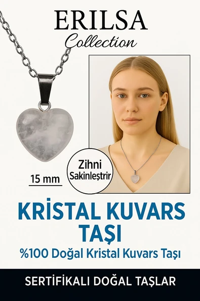 Sertifikalı Kalp Model Mini Kristal Kuvars Kolye – Arınma, Şifa ve Enerji Dengesi Taşı ürün görseli 1
