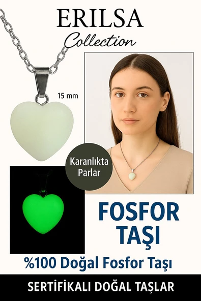 Sertifikalı Kalp Model Mini Fosfor Taşı Kolye – Işıltı, Canlılık ve Yüksek Enerji Taşı ürün görseli 1
