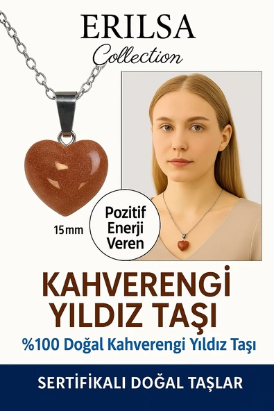 Sertifikalı Kalp Model Mini Kahverengi Yıldız Taşı Kolye – Motivasyon ve İçsel Parlaklık Taşı ürün görseli 1