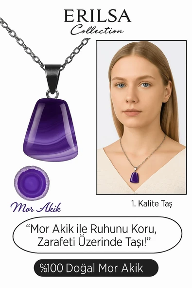 Sertifikalı AAA+ Mor Akik Taşı Kolye – Beşgen Model, Gümüş Aparatlı ürün görseli 1