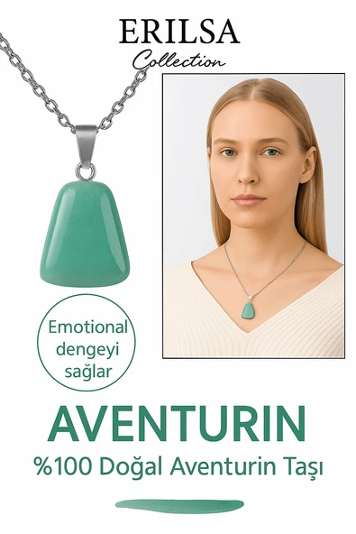 Sertifikalı AAA+ Aventurin Taşı Kolye – Beşgen Model, Gümüş Aparatlı ürün görseli 1