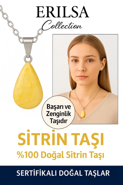 Sertifikalı Damla Model Sitrin Taşı Kolye – Bolluk, Neşe ve Pozitif Enerji Taşı ürün görseli 1