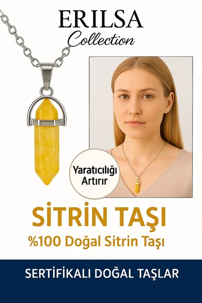 Sertifikalı Çivi Model Sitrin Taşı Kolye – Bolluk, Neşe ve Pozitif Enerji Taşı ürün görseli 1