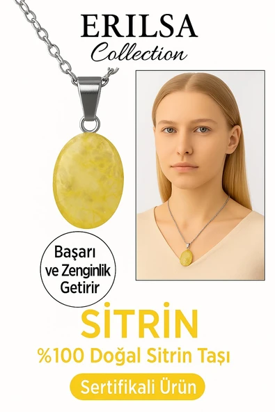 Sertifikalı Oval Sitrin Taşı Doğal Taş Kolye – Bolluk ve Bereket Enerjisiyle Hayatına Işık Katar ürün görseli 1