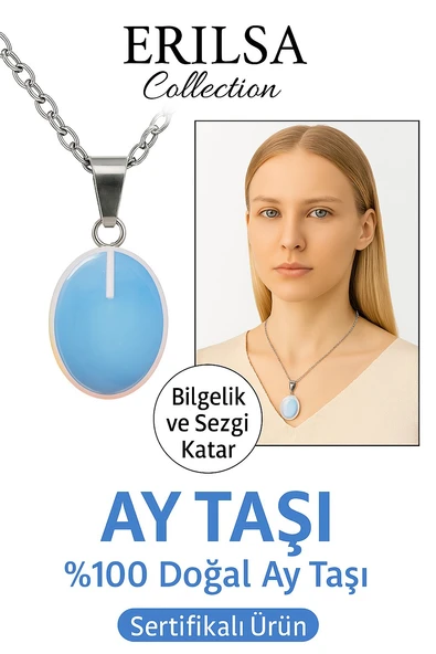 Sertifikalı Oval Ay Taşı Doğal Taş Kolye -Gümüş Aparat Dişil Enerjiyi Güçlendirir İçsel Denge Taşı ürün görseli 1