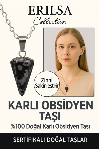 Sertifikalı Pandül Model Karlı Obsidyen Kolye – Negatif Enerji Temizliği ve Duygusal Koruma ürün görseli 1