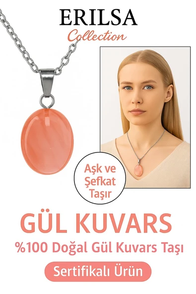 Sertifikalı Gül Kuvars Taşı Doğal Taş Kolye Gümüş Aparat Kalbi Yumuşatır Sevgi Enerjisini Güçlendir ürün görseli 1