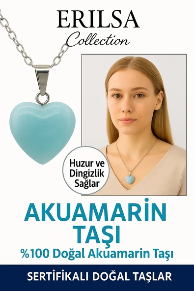 Sertifikalı Kalp Model Akuamarin Taşı Kolye – Sakinlik ve İfade Gücü Veren Doğal Taş ürün görseli 1