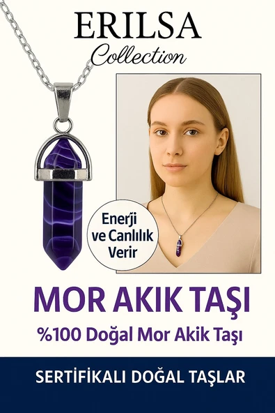 Sertifikalı Çivi Model Mor Akik Taşı Kolye – Ruhsal Denge ve Huzur Veren Doğal Taş ürün görseli 1