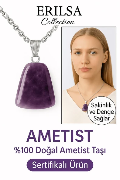 Sertifikalı AAA+ Ametist Taşı Kolye – Beşgen Model, Gümüş Aparatlı ürün görseli 1