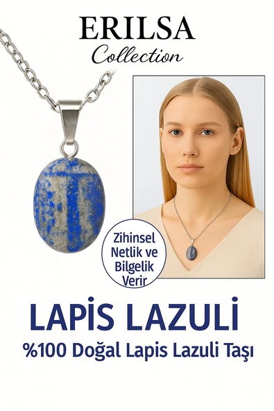 Sertifikalı Oval Lapis Lazuli Taşı Doğal Taş Kolye Gümüş Aparatlı Zihinsel Netlik Bilgelik Sağlar ürün görseli 1