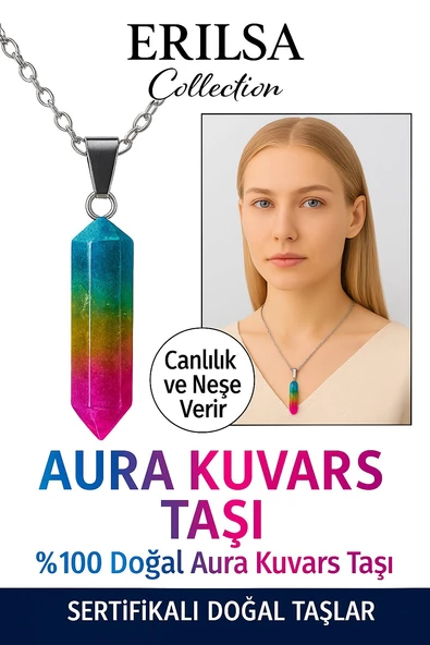 Sertifikalı Ham İşlenmemiş Multicolor Aura Kuvars Taşı Kolye – Canlılık ve Neşe Veren Doğal Taş ürün görseli 1