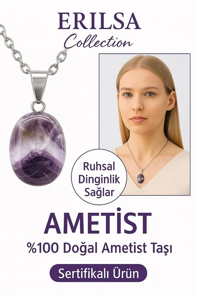 Sertifikalı AAA+ Oval Ametist Taşı Kolye - Gümüş Aparatlı Stresi Azaltır ve Zihni Arındırır ürün görseli 1