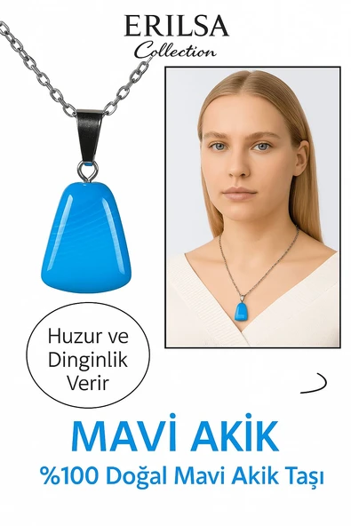 Sertifikalı AAA+ Mavi Akik Taşı Kolye – Beşgen Model, Gümüş Aparatlı ürün görseli 1