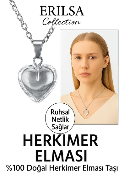 Sertifikalı Kalp Model Herkimer Elması Kolye – Yüksek Frekanslı Netlik ve Işık Taşı ürün görseli 1