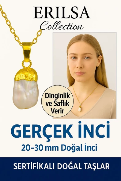 Sertifikalı Ham Altın Kaplama Gerçek İnci Kolye – Zarafet, Dişil Enerji ve Saflık Simgesi ürün görseli 1