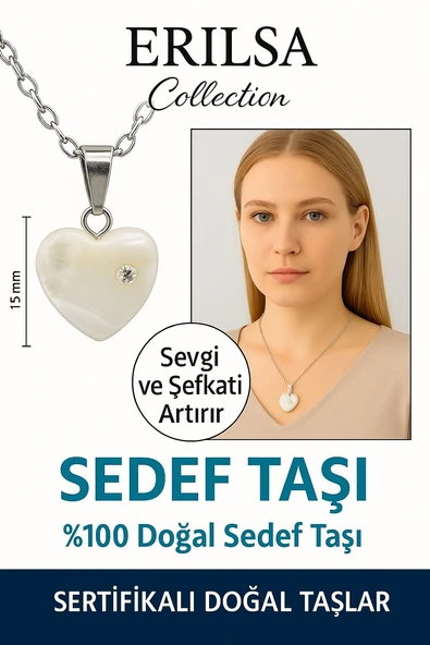 Sertifikalı Kalp Model Swarovski Taşlı Sedef Taşı Kolye – Sevgi ve Şefkati Artıran Takı ürün görseli 1