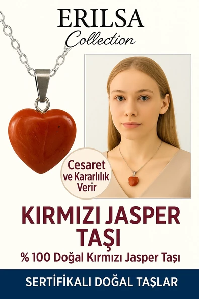 Sertifikalı Kalp Model Kırmızı Jasper Taşı Kolye – Güç, Kararlılık ve Köklenme Taşı ürün görseli 1