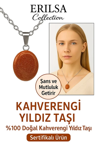 Sertifikalı Oval Kahverengi Yıldız Taşı Doğal Taş Kolye Gümüş Aparatlı Özgüveni Artırır Başarı Taşı ürün görseli 1