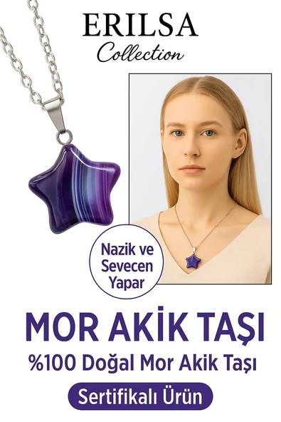 Sertifikalı Yıldız Kesim Mor Akik Taşı Kolye – Ruhsal Denge ve İçsel Huzur Taşı ürün görseli 1