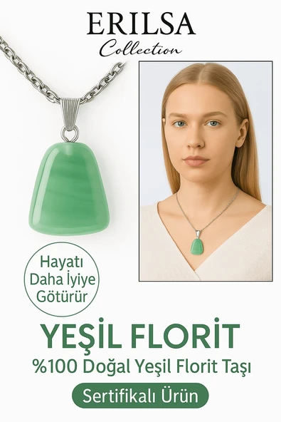 Sertifikalı AAA+ Yeşil Florit Taşı Kolye – Beşgen Model, Gümüş Aparatlı ürün görseli 1