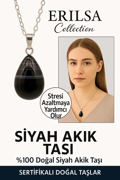 Sertifikalı Damla Model Siyah Göz Akiği Taşı Kolye – Stresi Azaltan ve Dengeleyen Doğal Taş ürün görseli 1