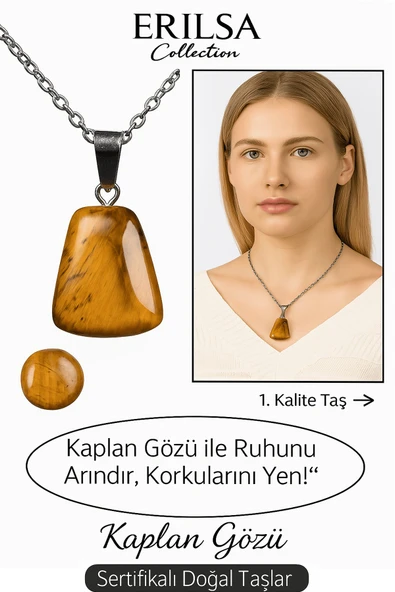 Sertifikalı AAA+ Kaplan Gözü Taşı Kolye – Beşgen Model, Gümüş Aparatlı ürün görseli 1