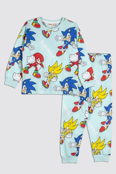 The Hedgehog Super Sonic Desenli %100 Pamuk Çocuk Pijama Takımı ürün görseli 1