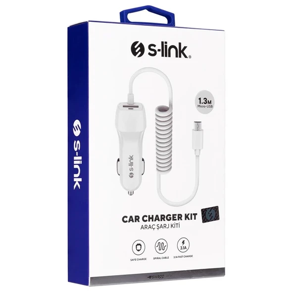 S-link Swapp SW-C535 1 Usb + Micro Usb 12-24V 3.1A Kablolu Araç Şarj Cihazı ürün görseli 1
