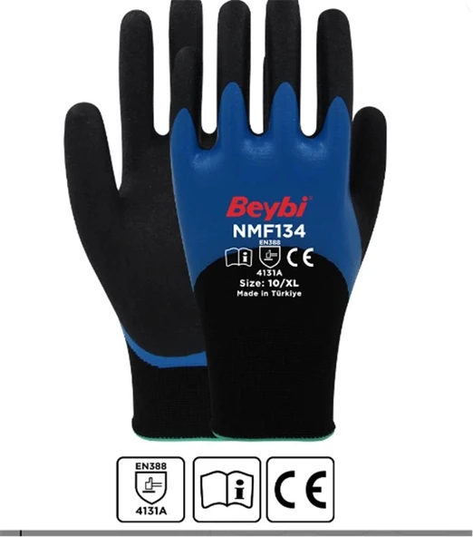 Beybi NMF134 10Beden 12li Double Mikro Köpük 3-4 Nitril Kaplı Polyester Örgü Eldiven ürün görseli 1
