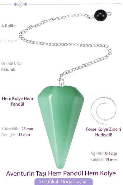 Sertifikalı Aventurin Taşı Pandül Sarkaç Hem Pandül - Hem Kolye Yeşil Renk ürün görseli 1